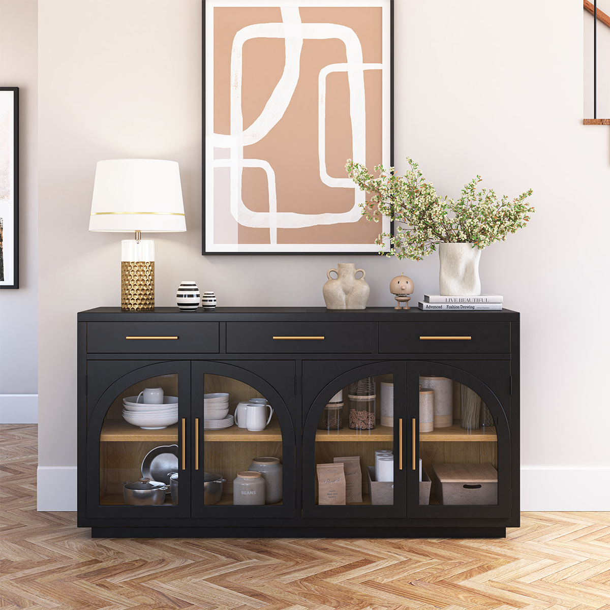 Claire Arch Door Black Sideboard Cabinet with Drawers