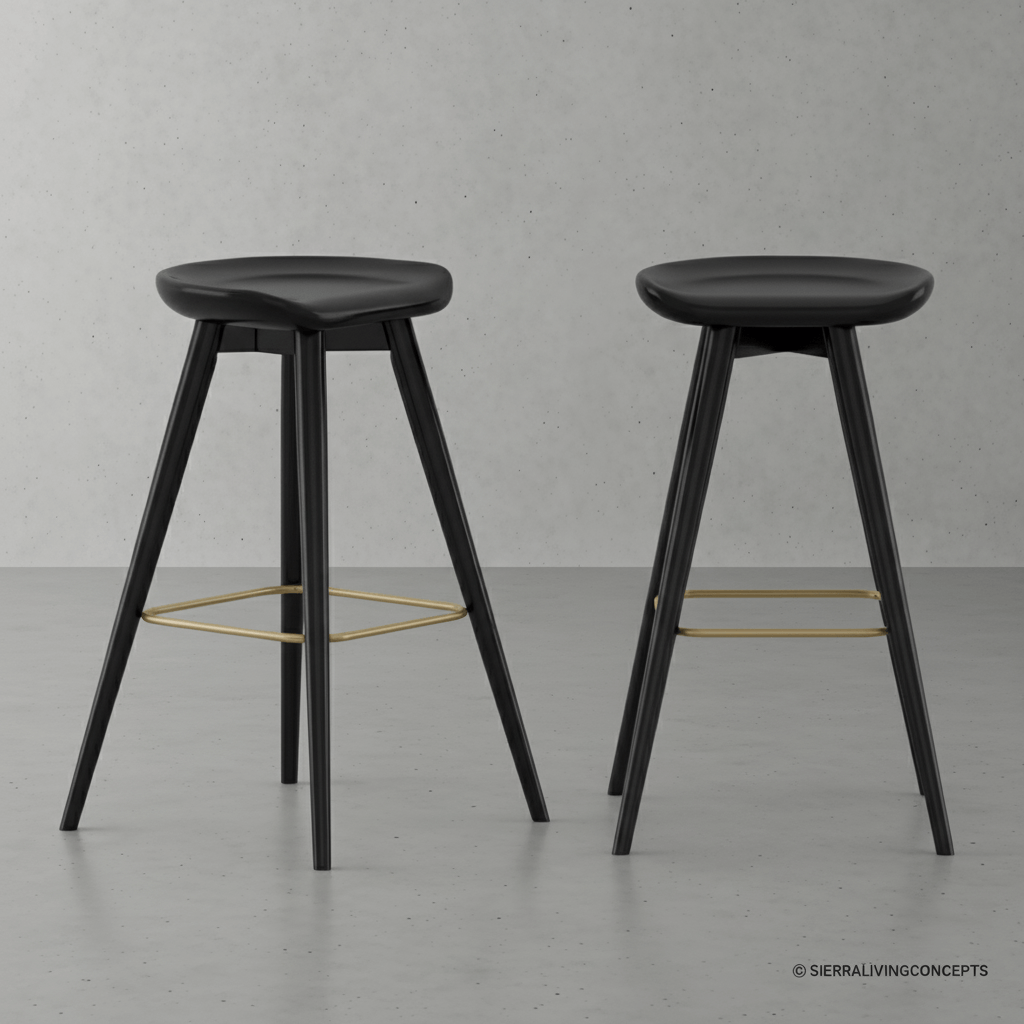 Hilversum Modern Solid Wood Black Stool Set of 2