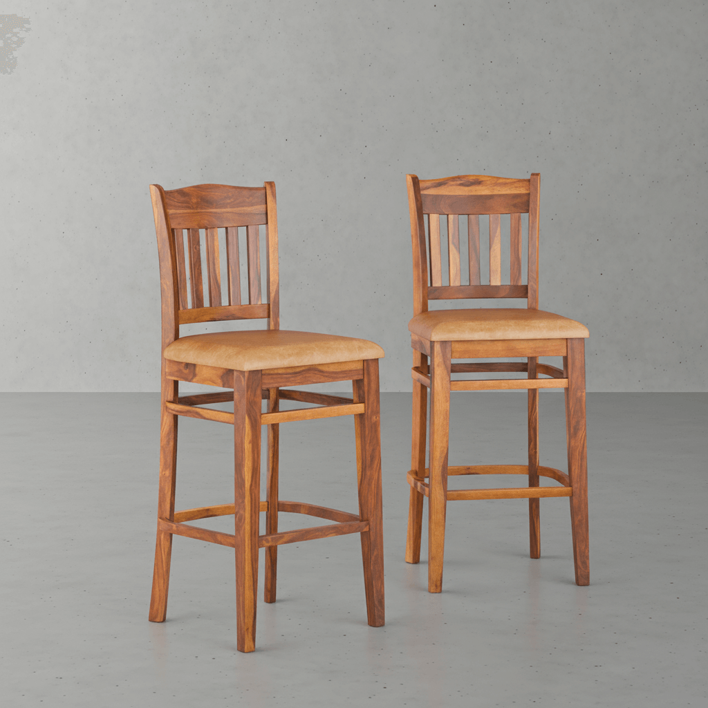 Harrisburg Slatted Back Rustic Wood and Leather Bar Stool (Set of 2)