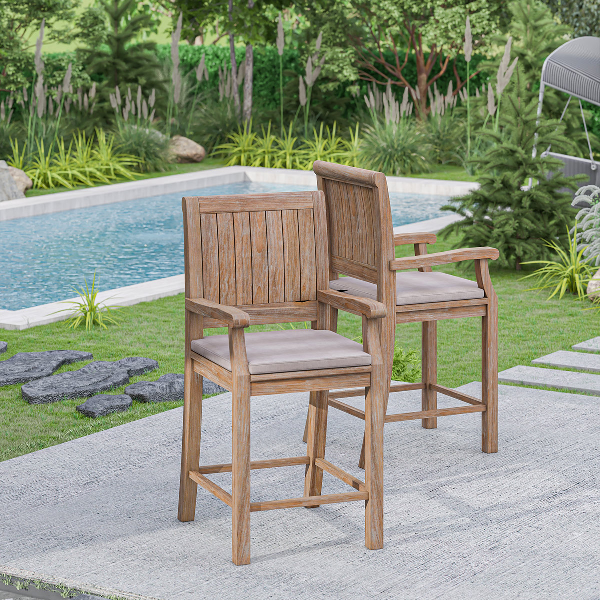 Concord Teak Wood Outdoor Counter Height Bar Stool