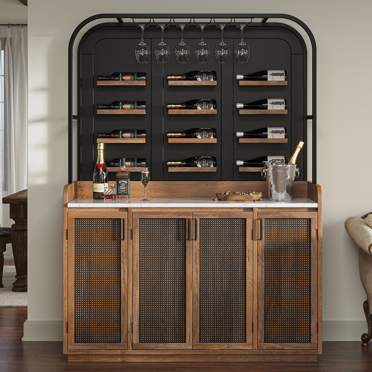 Wexford Arched 2 Tone Bar Cabinet with Wine Storage
