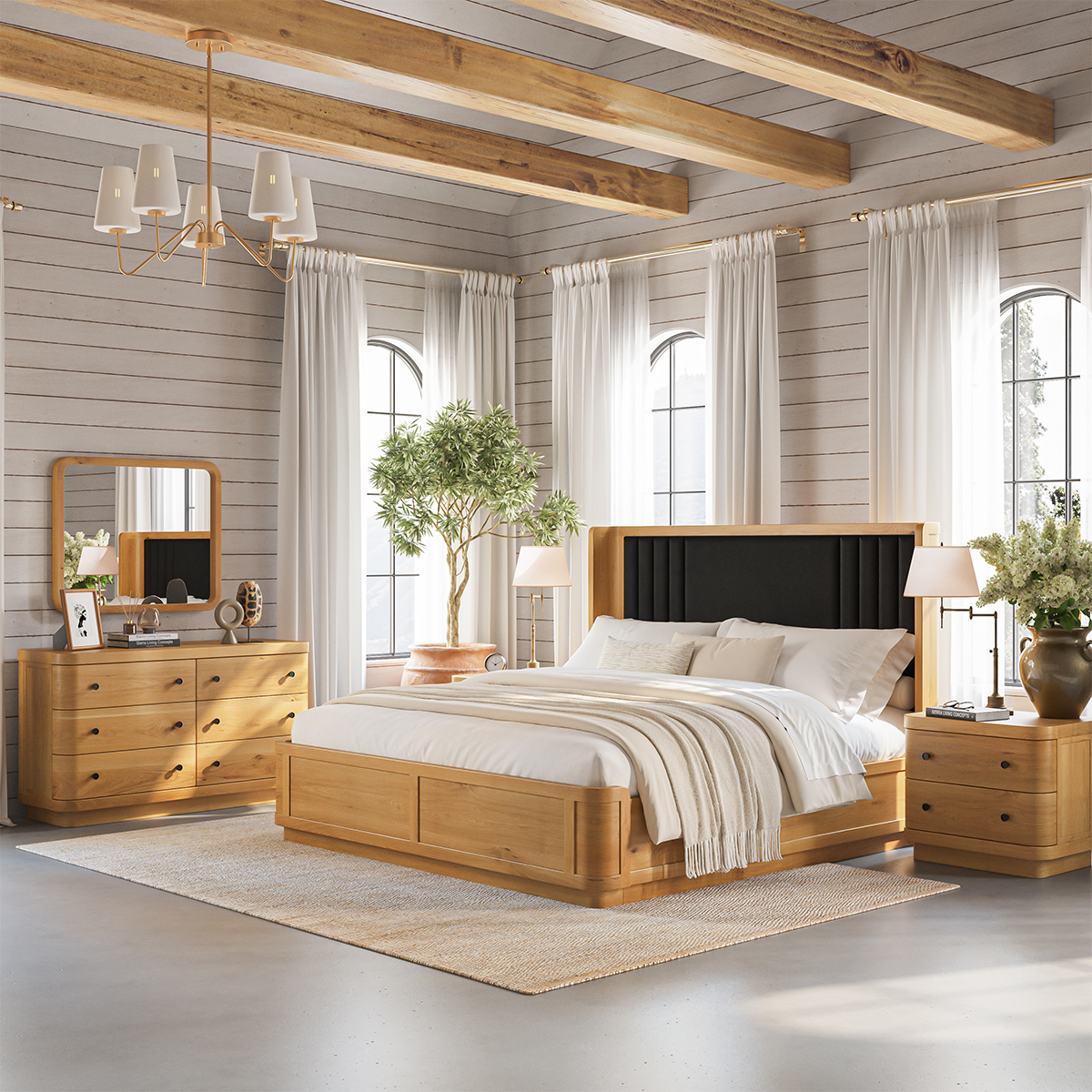 Lytton Modern Farmhouse 4 Piece Solid Wood Bedroom Set