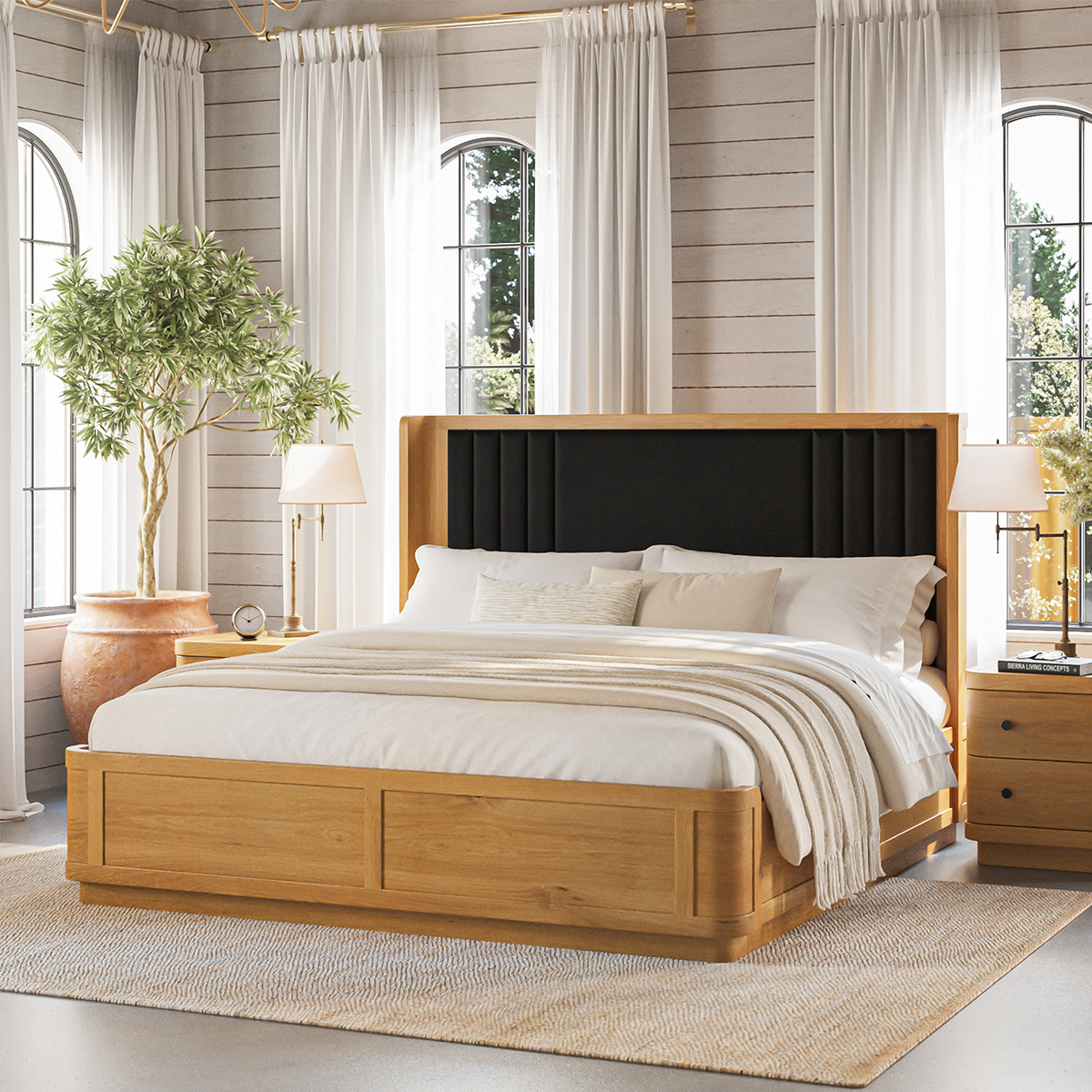 Lytton Modern Farmhouse Upholstered Wingback Bed Frame