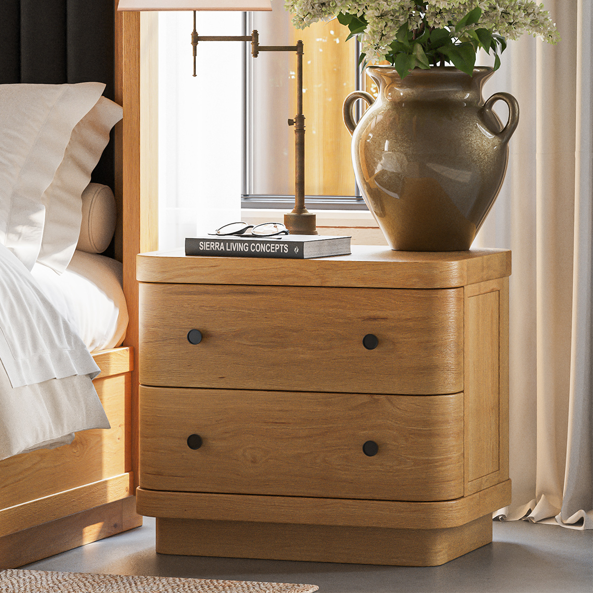 Lytton Modern Farmhouse Solid Wood Nightstand with 2 Drawers