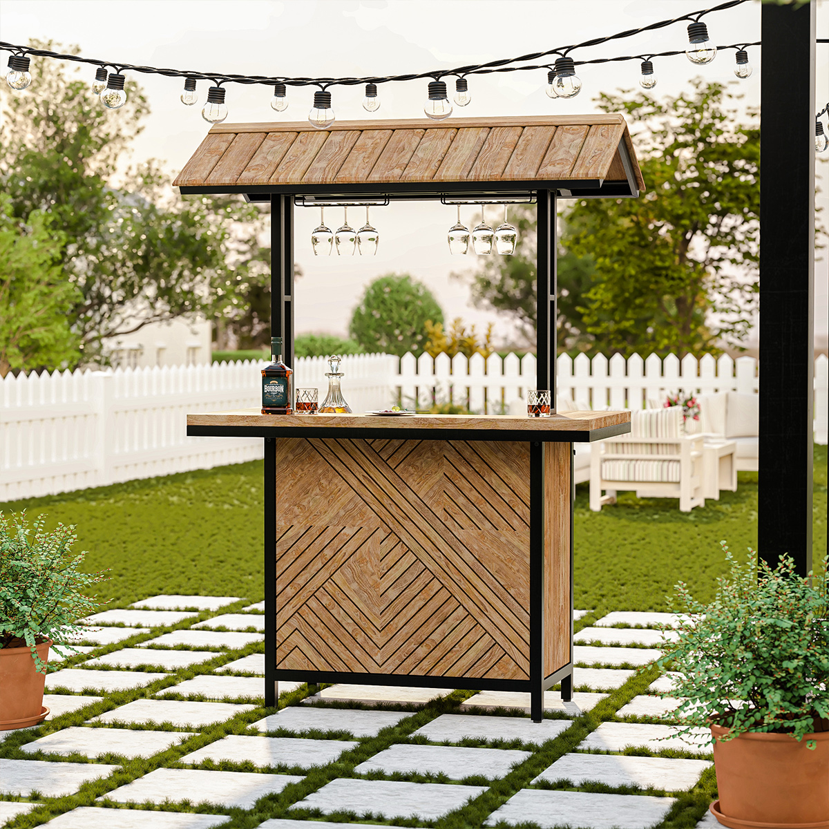 Leaside Teak Wood Outdoor Tiki Bar Table with Storage