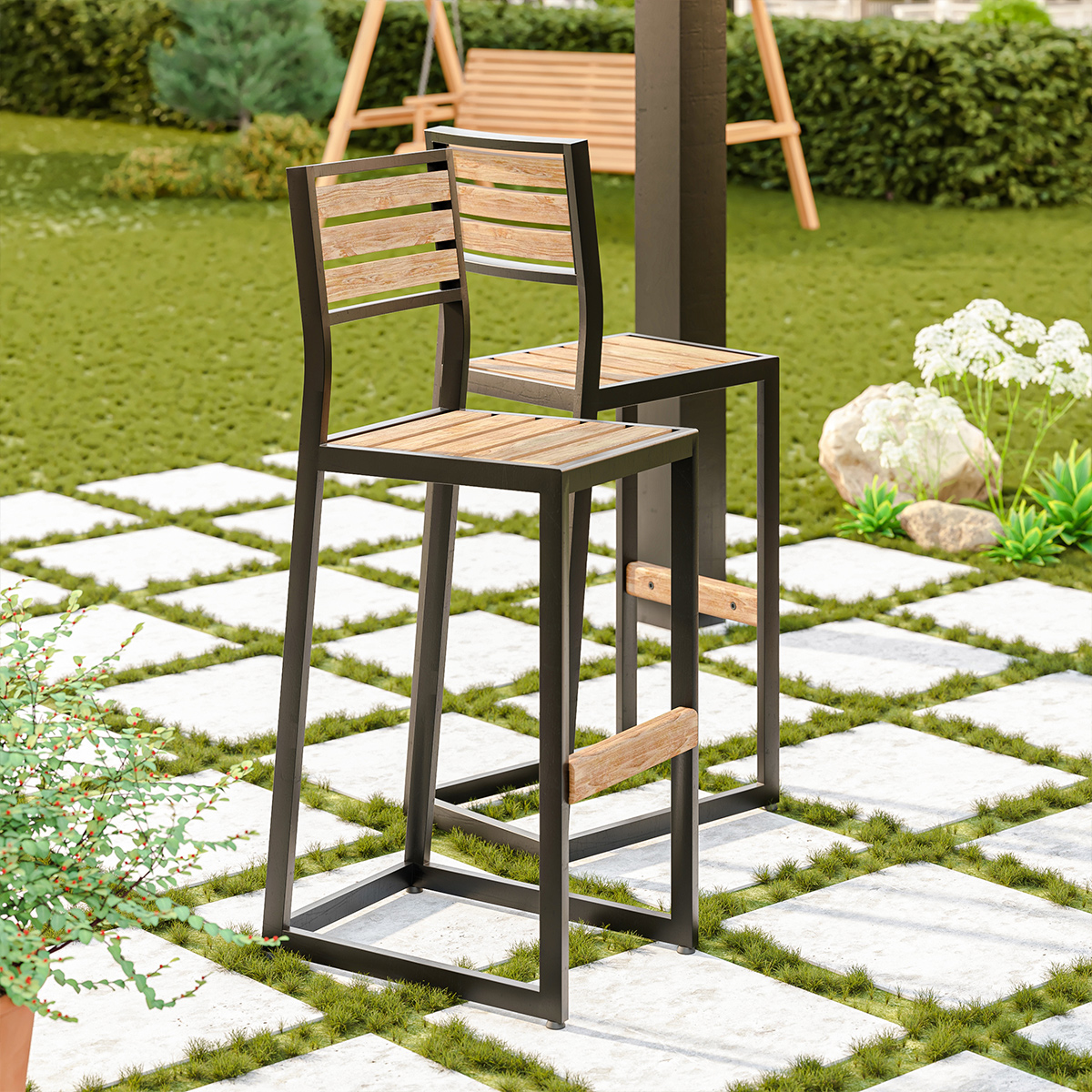 Leaside Industrial Teak Wood Outdoor Bar Chair