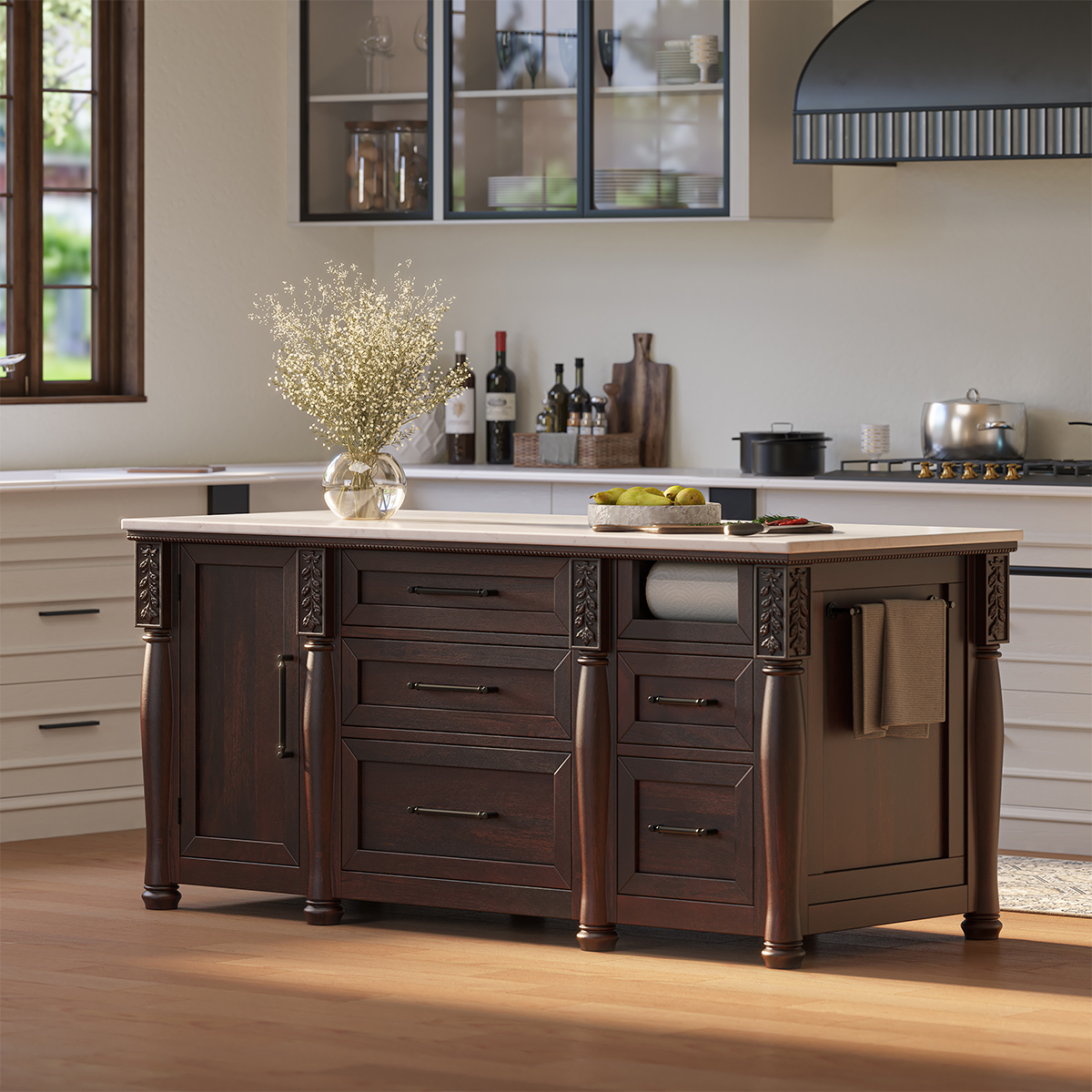 Albion Marble Top Kitchen Island with Lift Up Mixer Stand