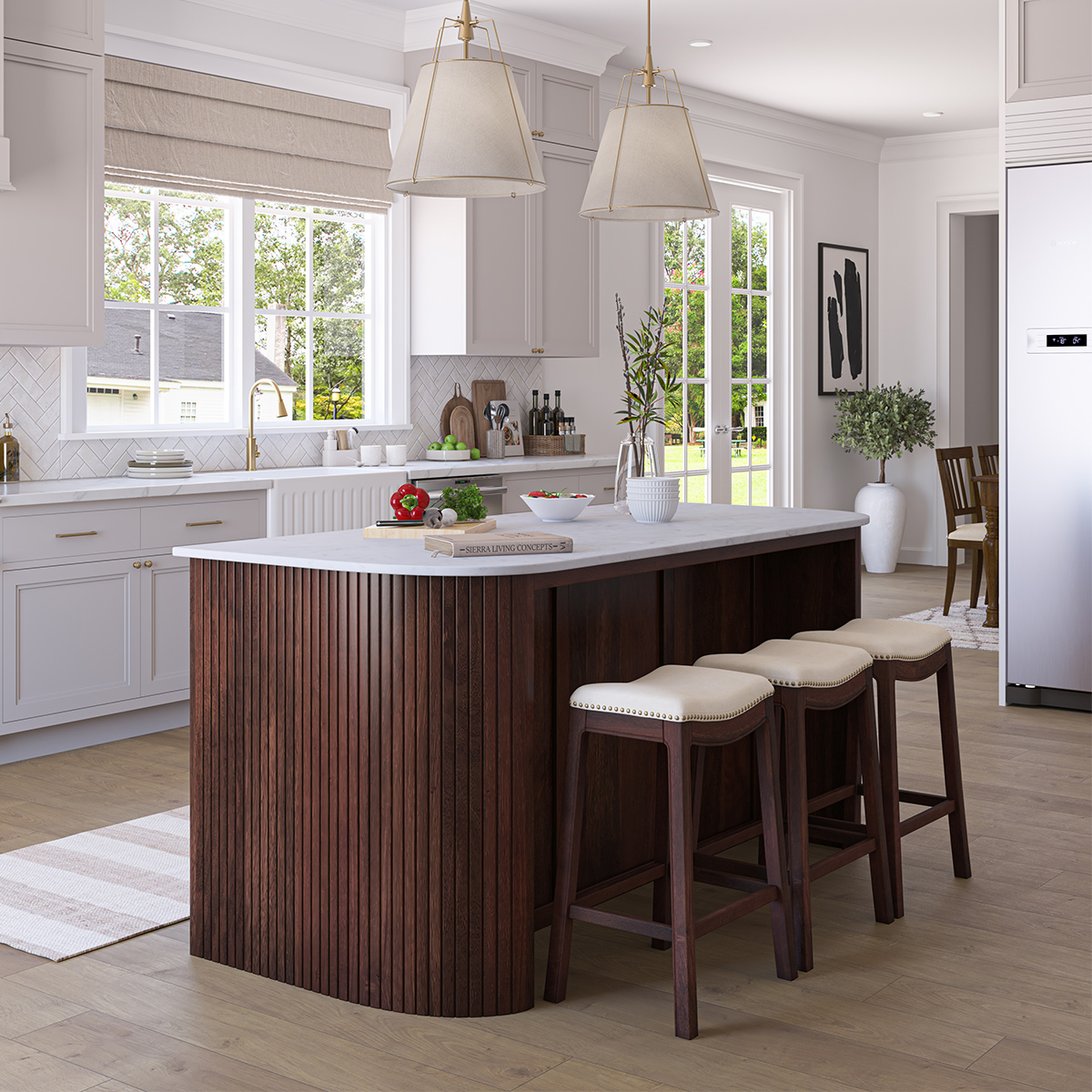Agincourt Curved Marble Top Kitchen Island with Drawers