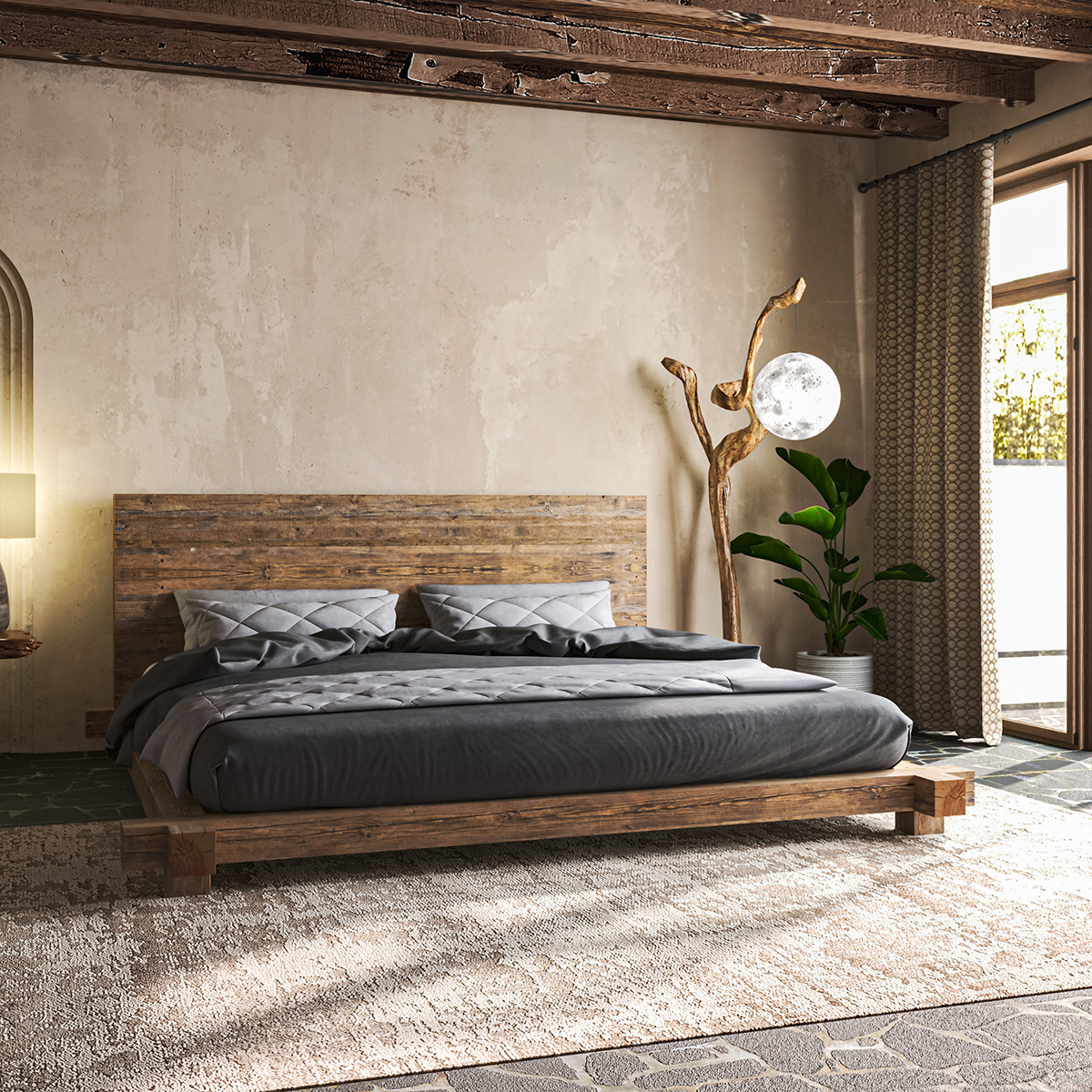 Bermondsey Solid Wood Low Profile Rustic Log Bed Frame