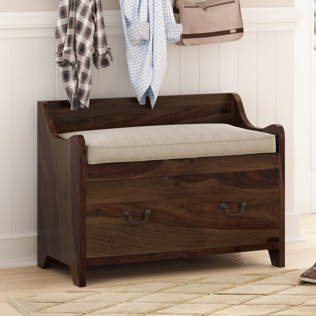 Sapinero Scandinavian Solid Wood Entryway Bench with Drawer
