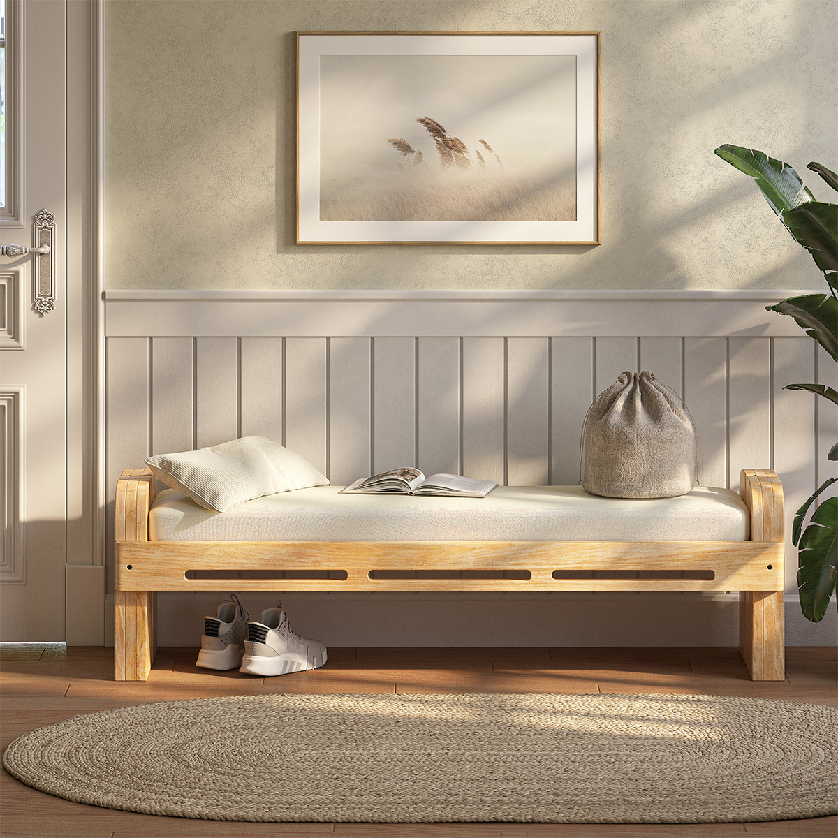 Estrie Scandinavian Style Entryway Upholstered Bench