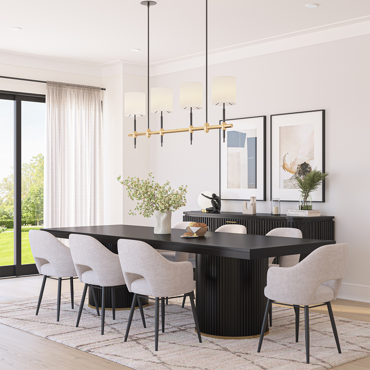 Nicola Black Modern Fluted Base Rectangle Dining Room Table