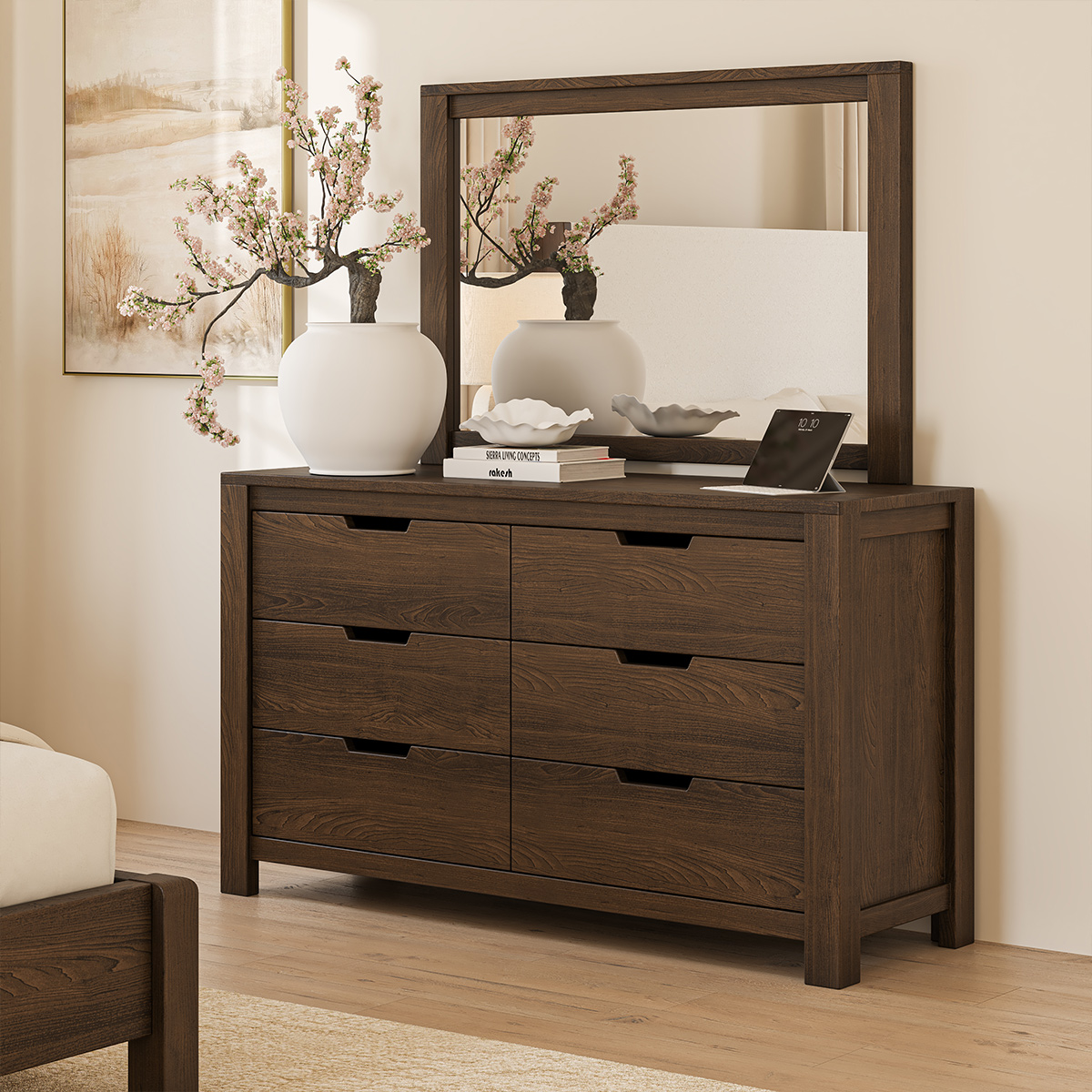 Beaver Rustic Solid Wood 6 Drawer Dresser for Bedroom