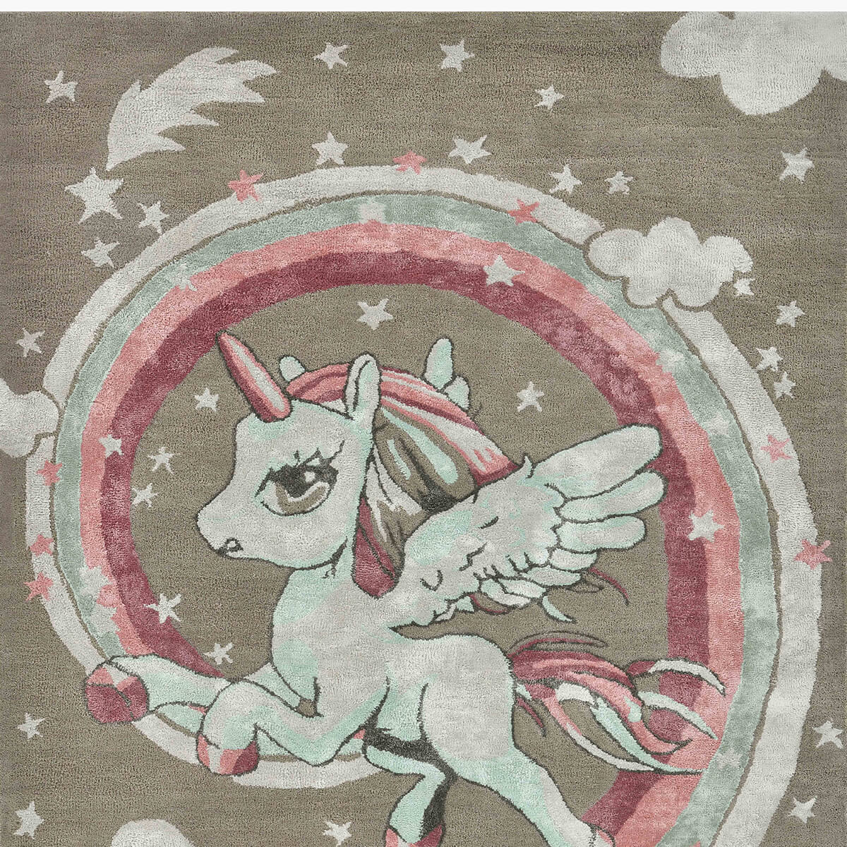 Emerald Hand Tufted Kids Unicorn Theme Wool Area Rug