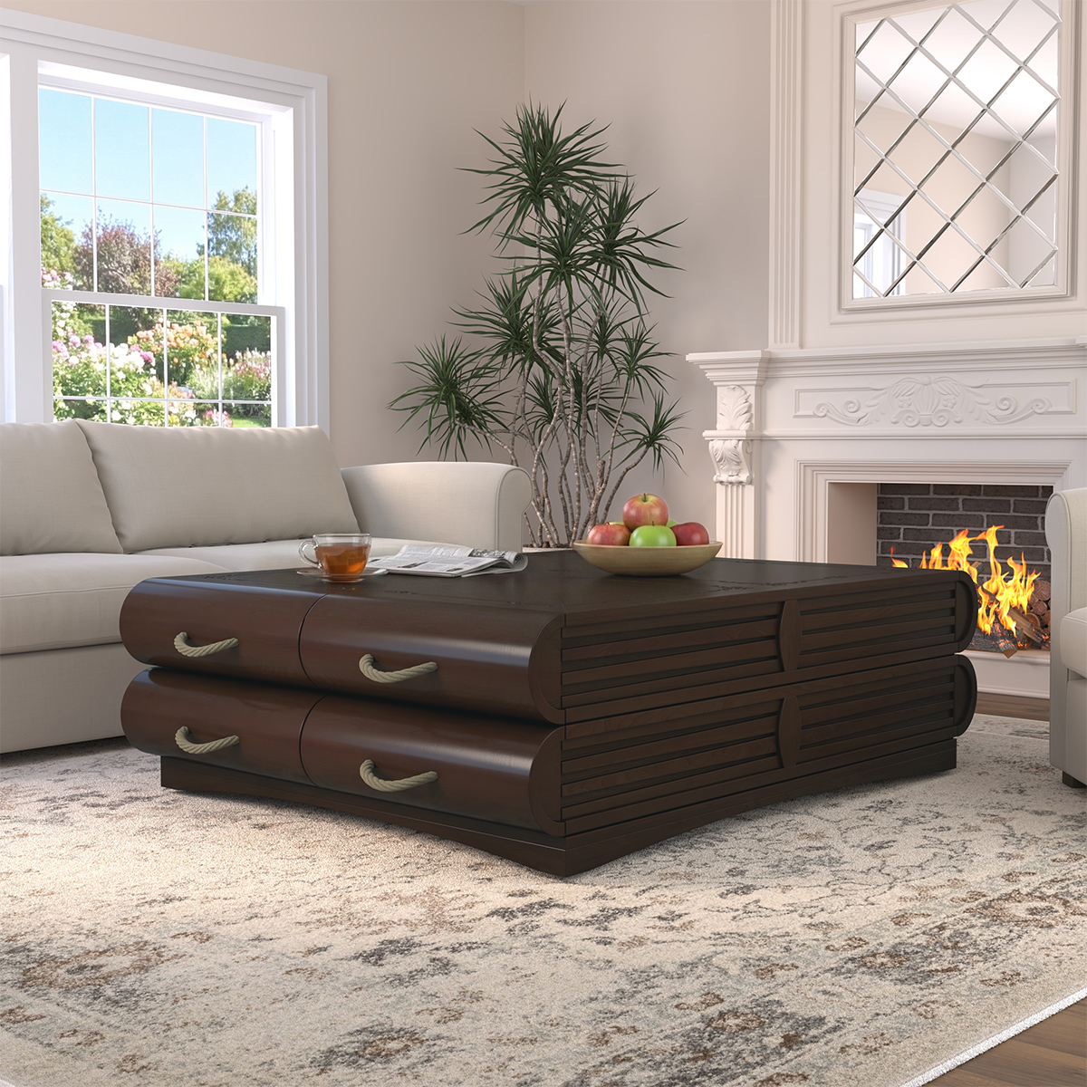 Alma Solid Wood Book-Shaped Coffee Table with Storage