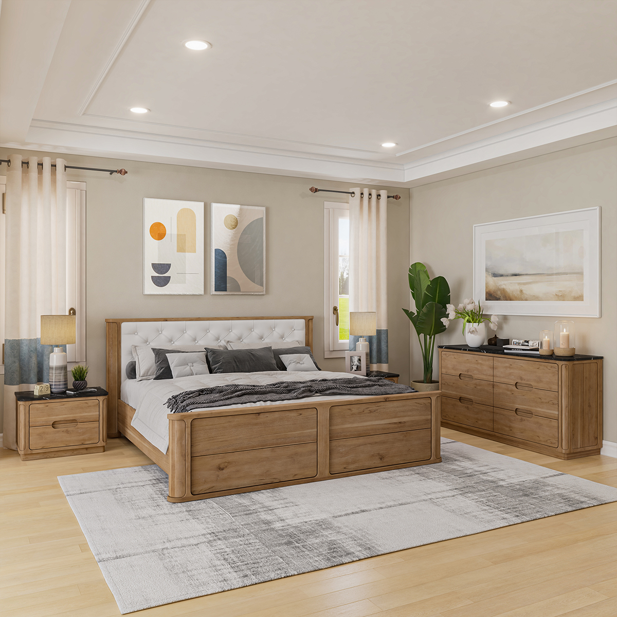 Brant Rustic Solid Wood 4 Piece Scandi Modern Bedroom Set
