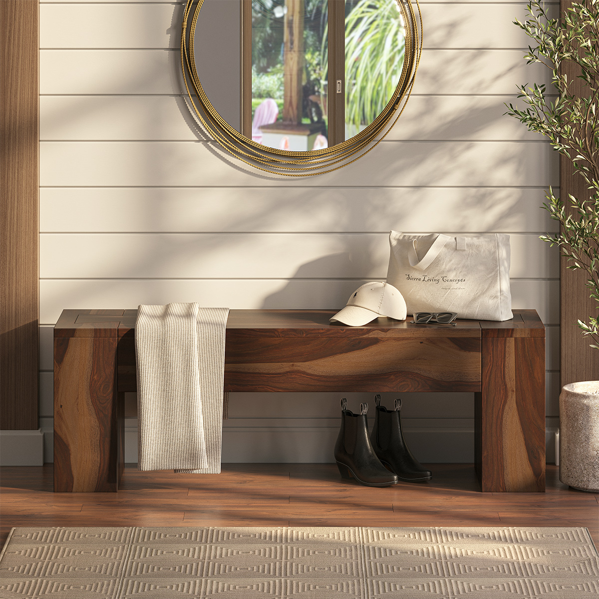 Mascouche Modern Rustic Solid Wood Entryway Bench