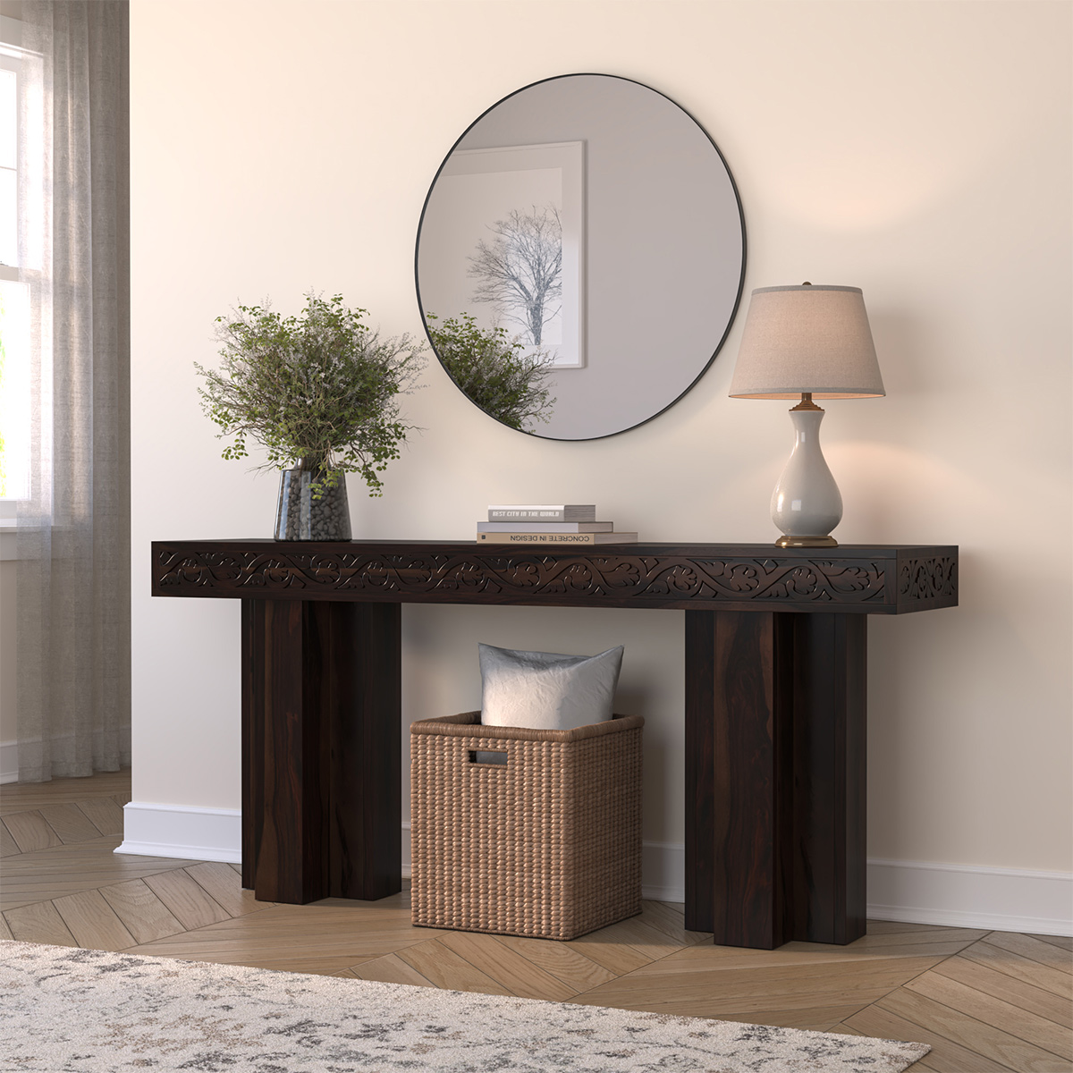 Dallas Ranch Solid Wood Double Pedestal Large Console Table