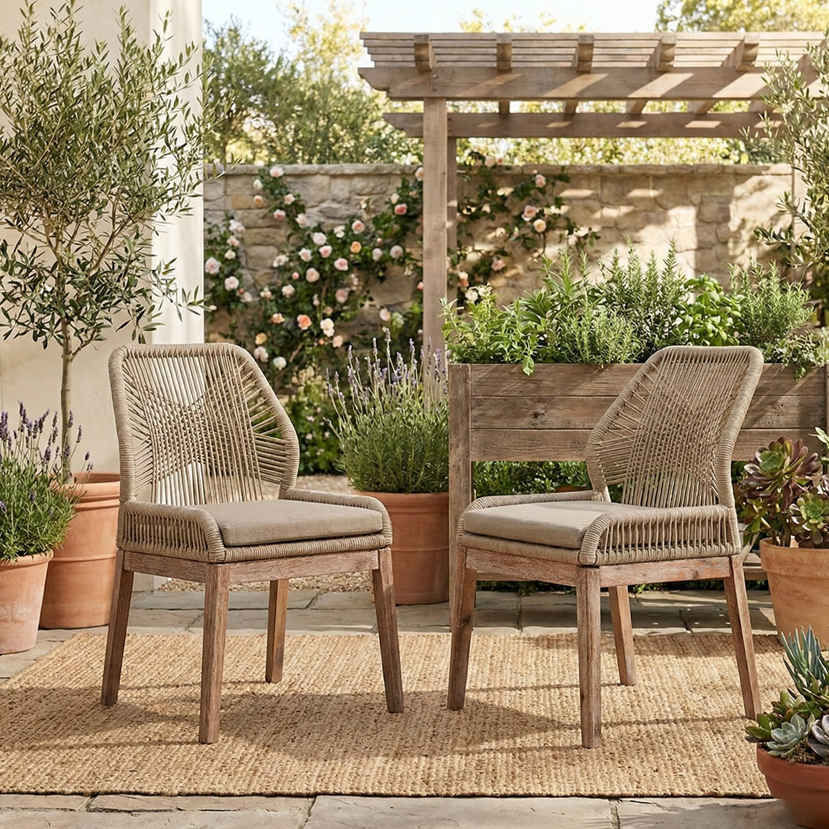 Nass Boho Wicker & Wood Outdoor Dining Chair