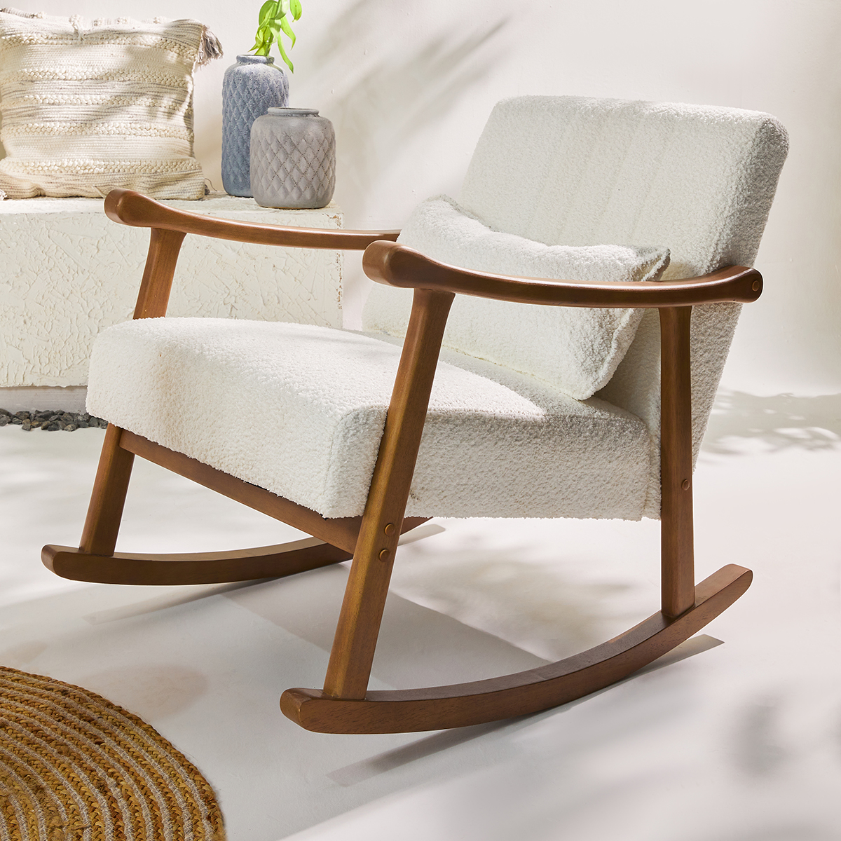 Okanagan Wood & Boucle Upholstered Rocking Chair