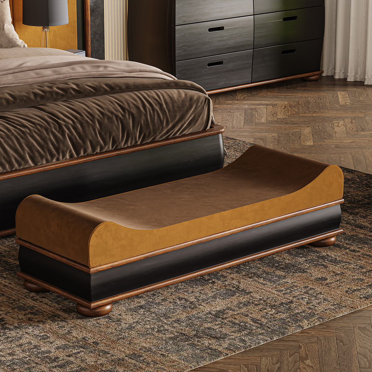 Amos Sleigh-Style Velvet Upholstered Bedroom Bench