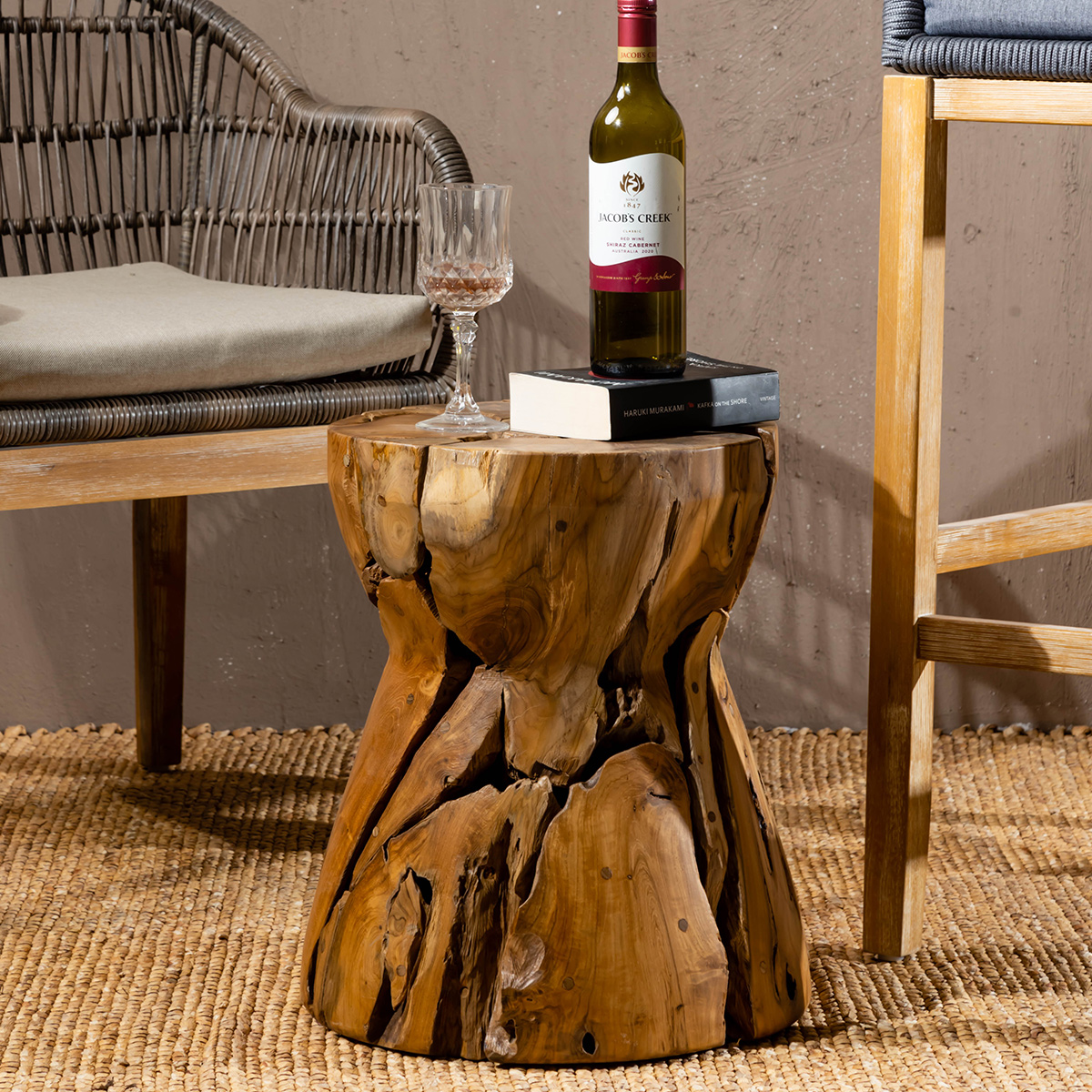 Beauceville Organic Hourglass Shaped Small Wooden Stool