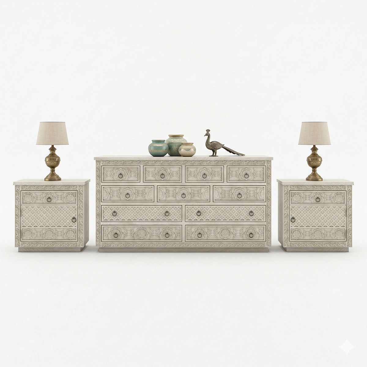 Nuala Hand Carved Dresser and Nightstand Set