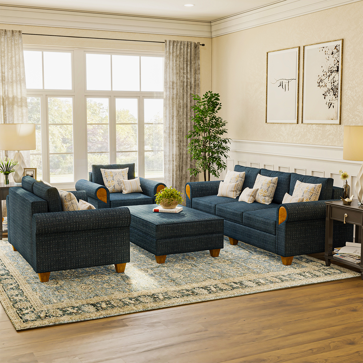Squamish Modern Living Room Sofa Set with Ottoman