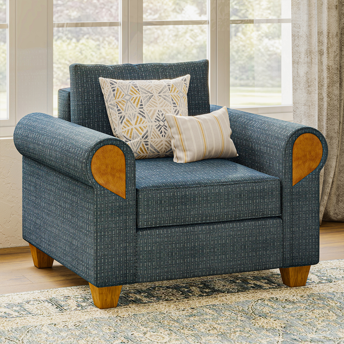 Squamish Modern Blue Rolled Arm Single Seater Sofa