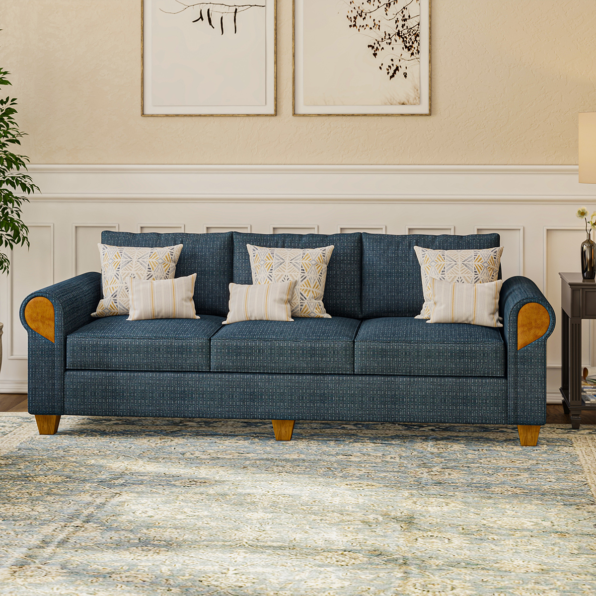 Squamish Rolled Arm Modern Three Seater Sofa