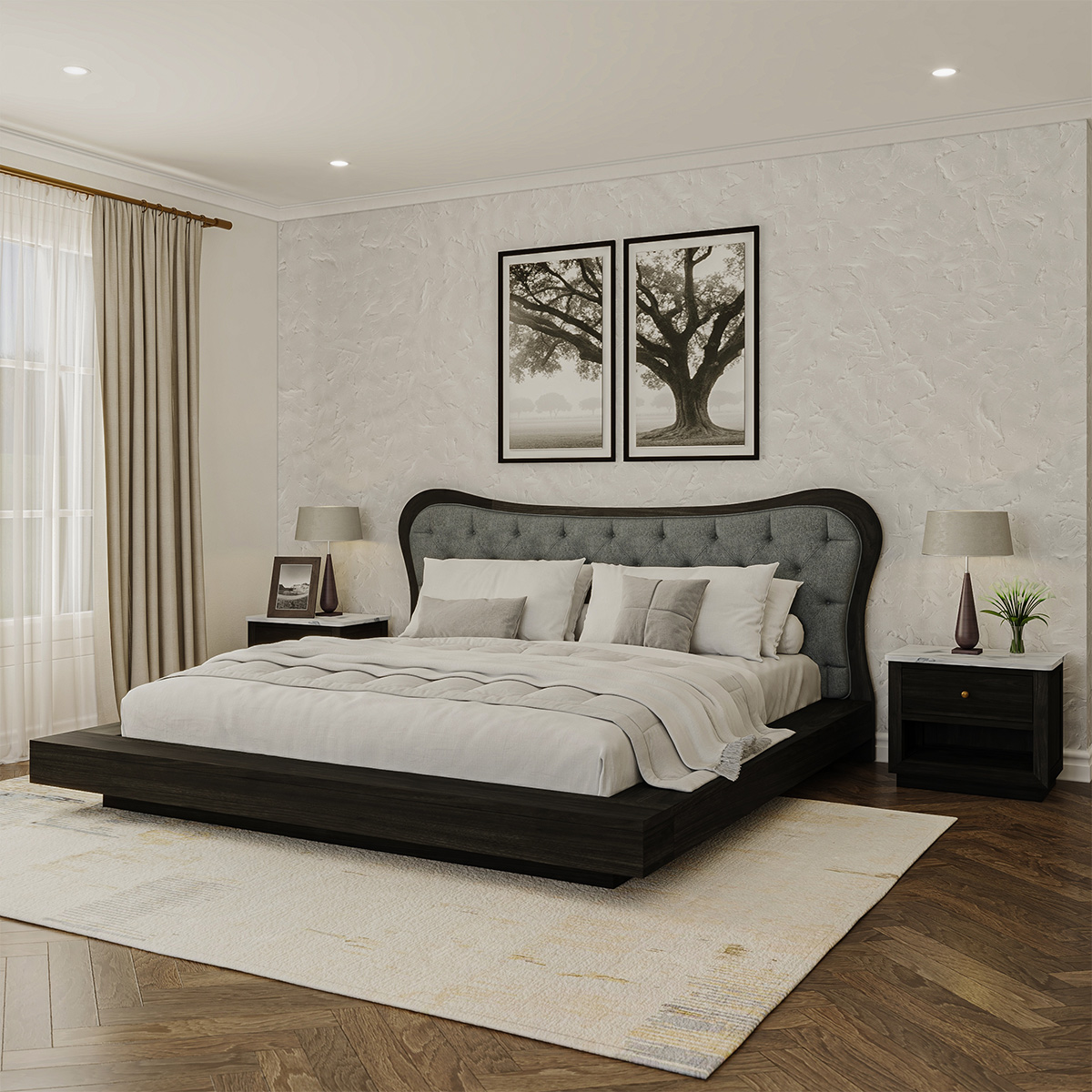Timmins Freeform Solid Wood 3 Piece Bedroom Set