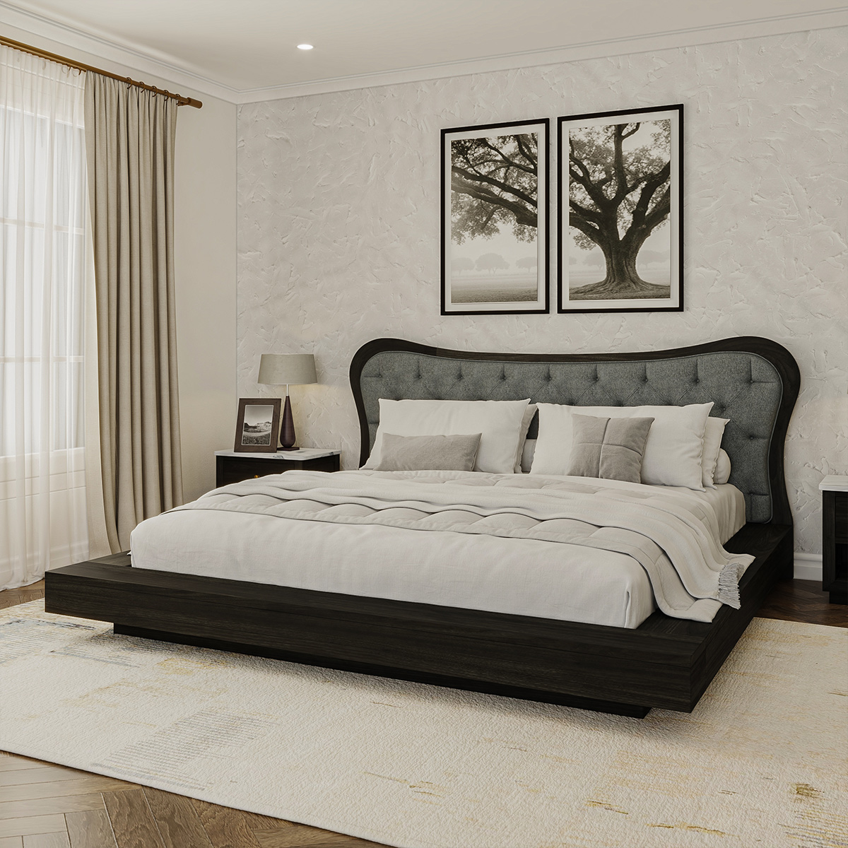Timmins Freeform Tufted Headboard Low Profile Platform Bed Frame