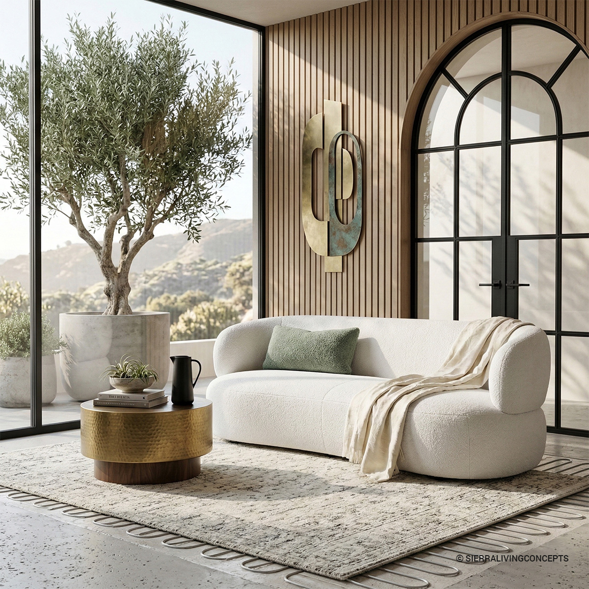 Richelier Modern Curved White Boucle 3 Seater Sofa