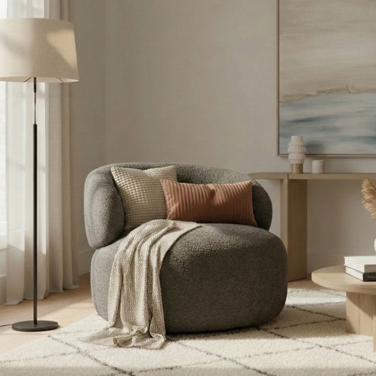Shannon Gray Single Seater Modern Curved Sofa