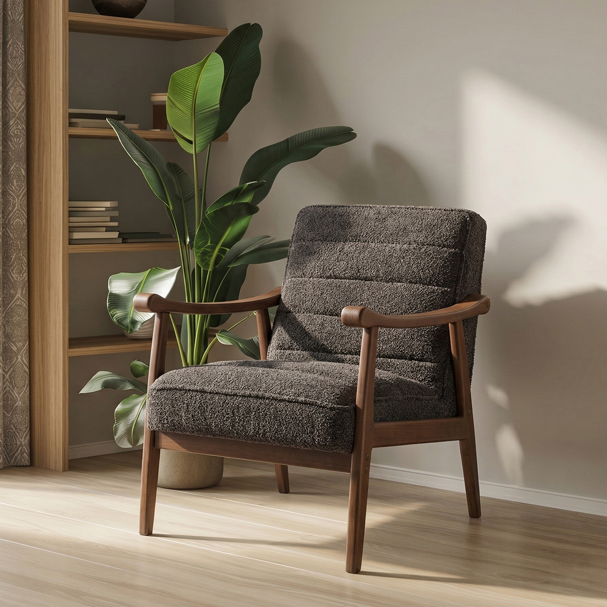 Boucherville Boucle Upholstery Mid Century Modern Lounge Chair