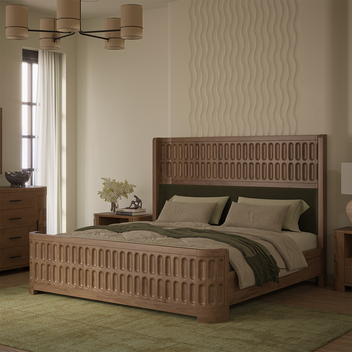 Innisfil Modern Solid Wood Curved Platform Bed Frame