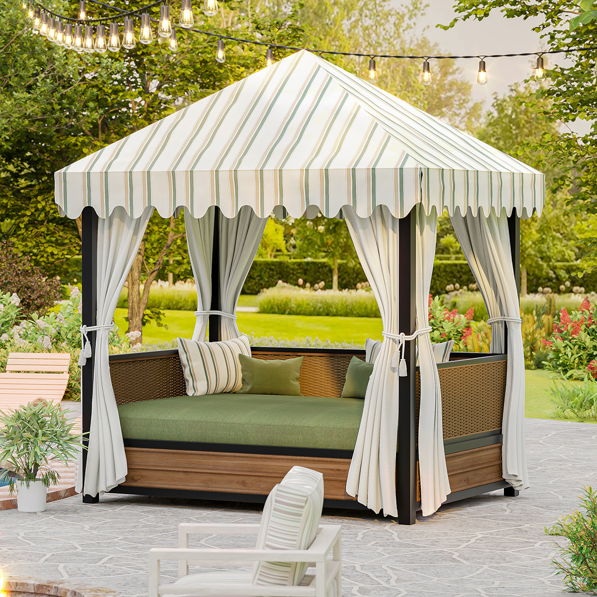 Wichita Teak & Rattan Modern Outdoor Daybed with Canopy
