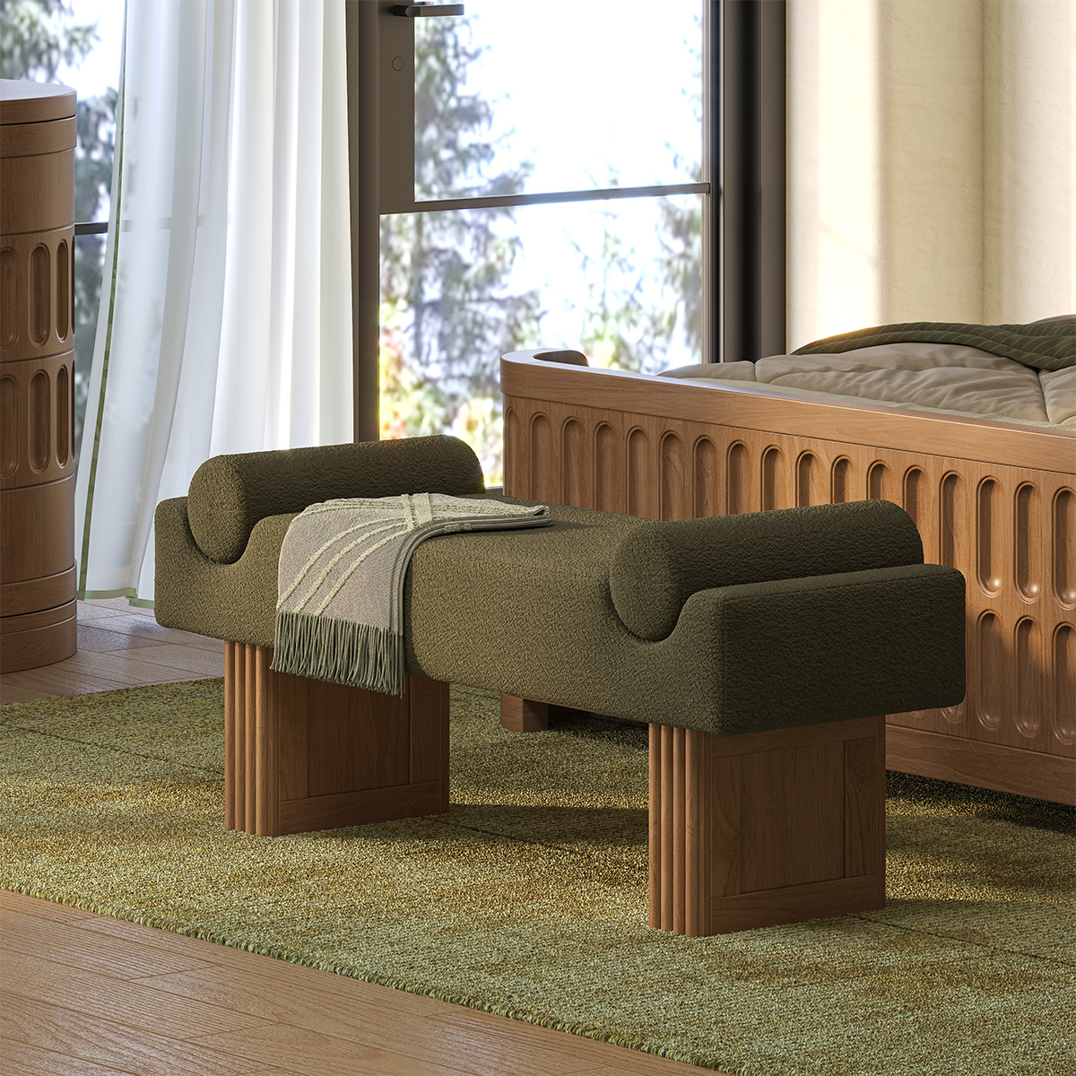 Innisfil Modern Boucle Upholstered Bedroom Bench