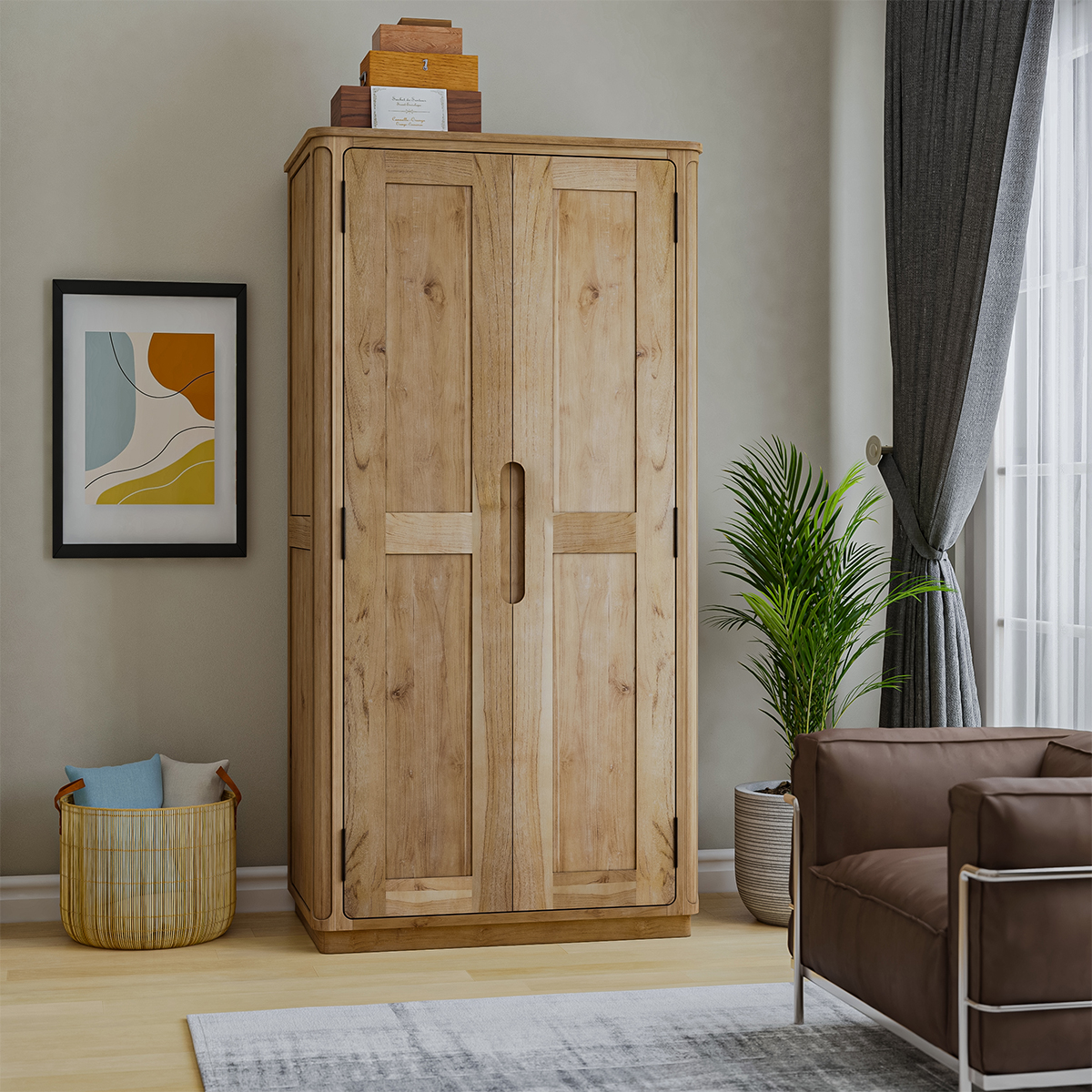 Brant Rustic Solid Wood Scandi Modern 2 Door Armoire