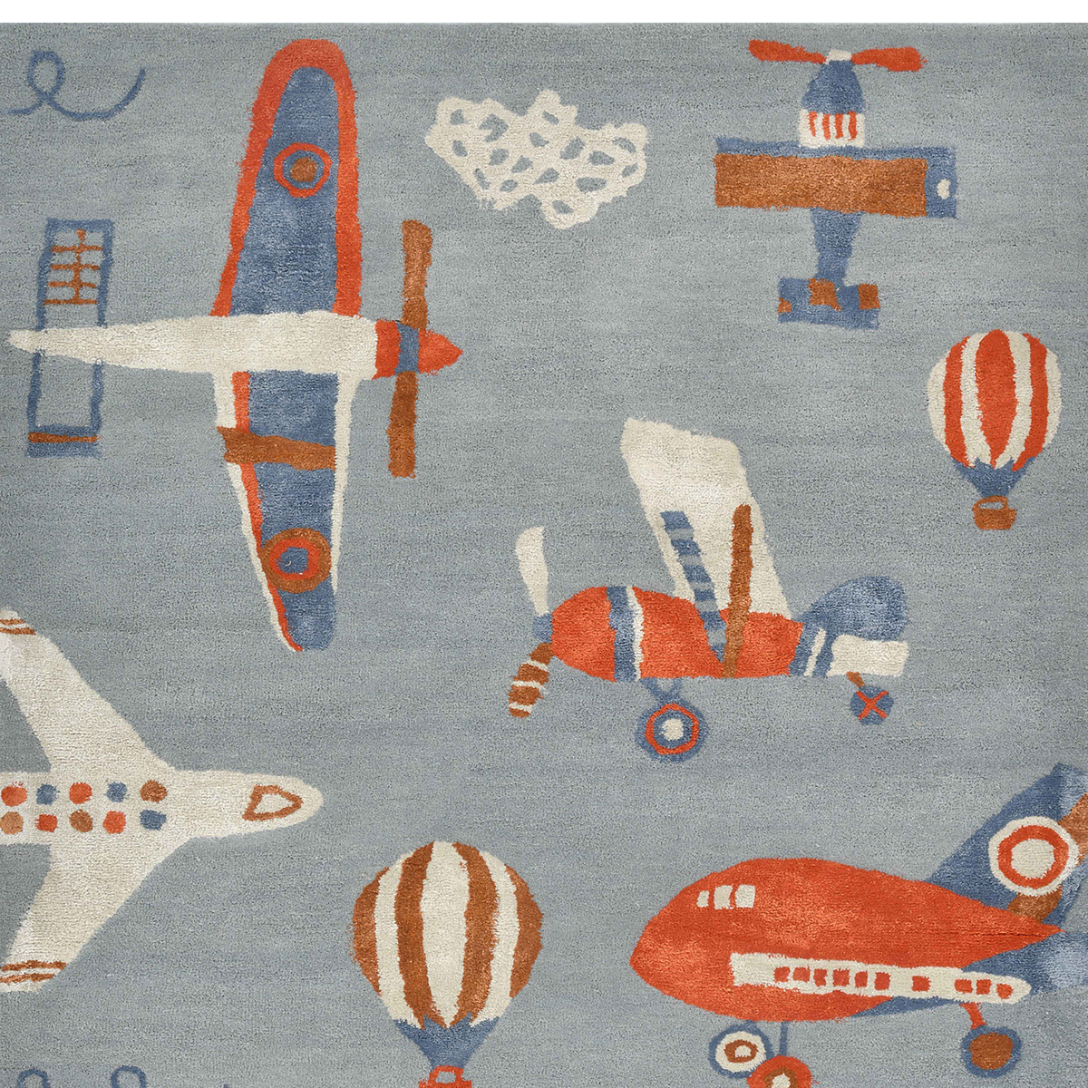 Wrestmount Hand Tufted Wool Airplane Kids Rug