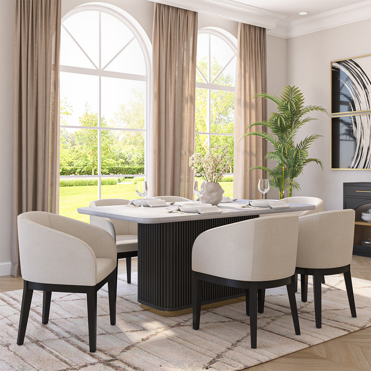 Perris Modern Black 7 Piece Dining Room Set