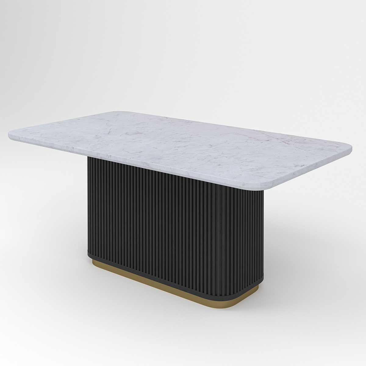 Perris Modern Black Fluted Base Marble Top Dining Table