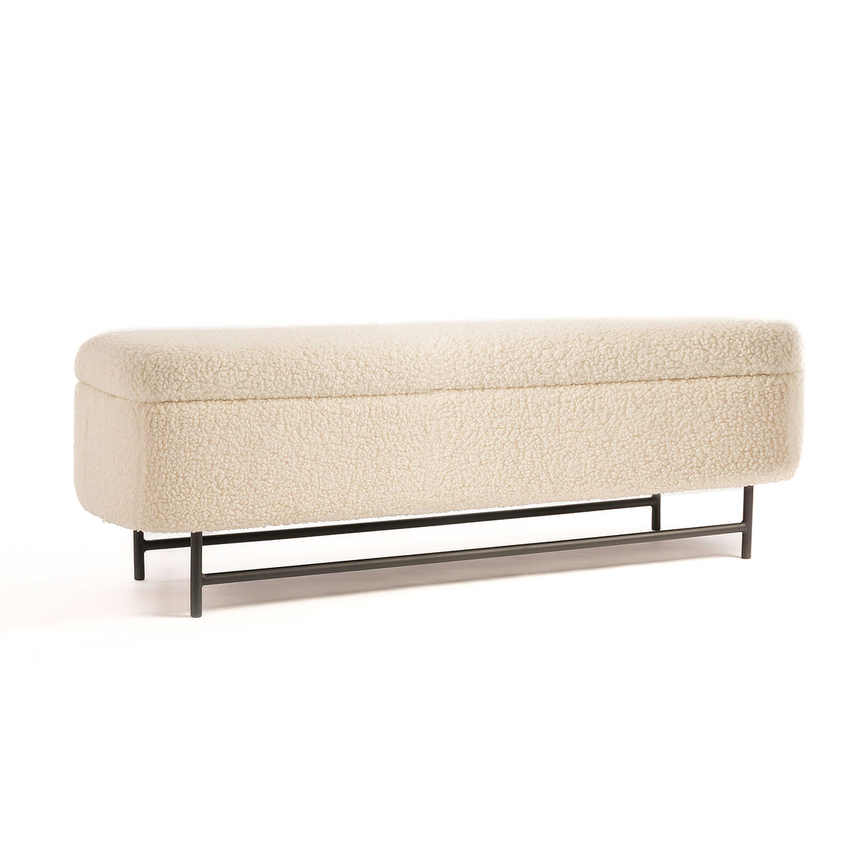 Bécancour Modern White Boucle Ottoman Storage Bench