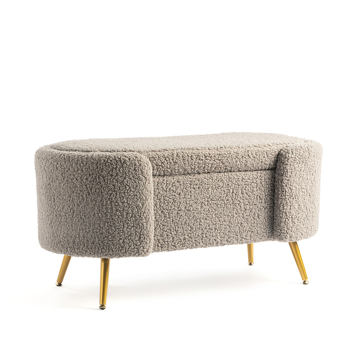 Wetaskiwin Gray Boucle Fabric Ottoman Storage Bench