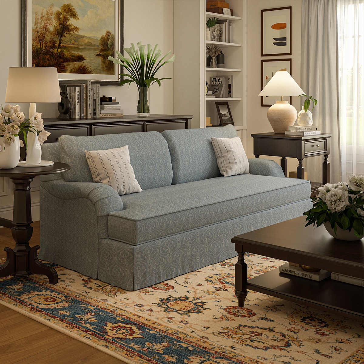 Augusta Patterned Loveseat Skirted Sofa