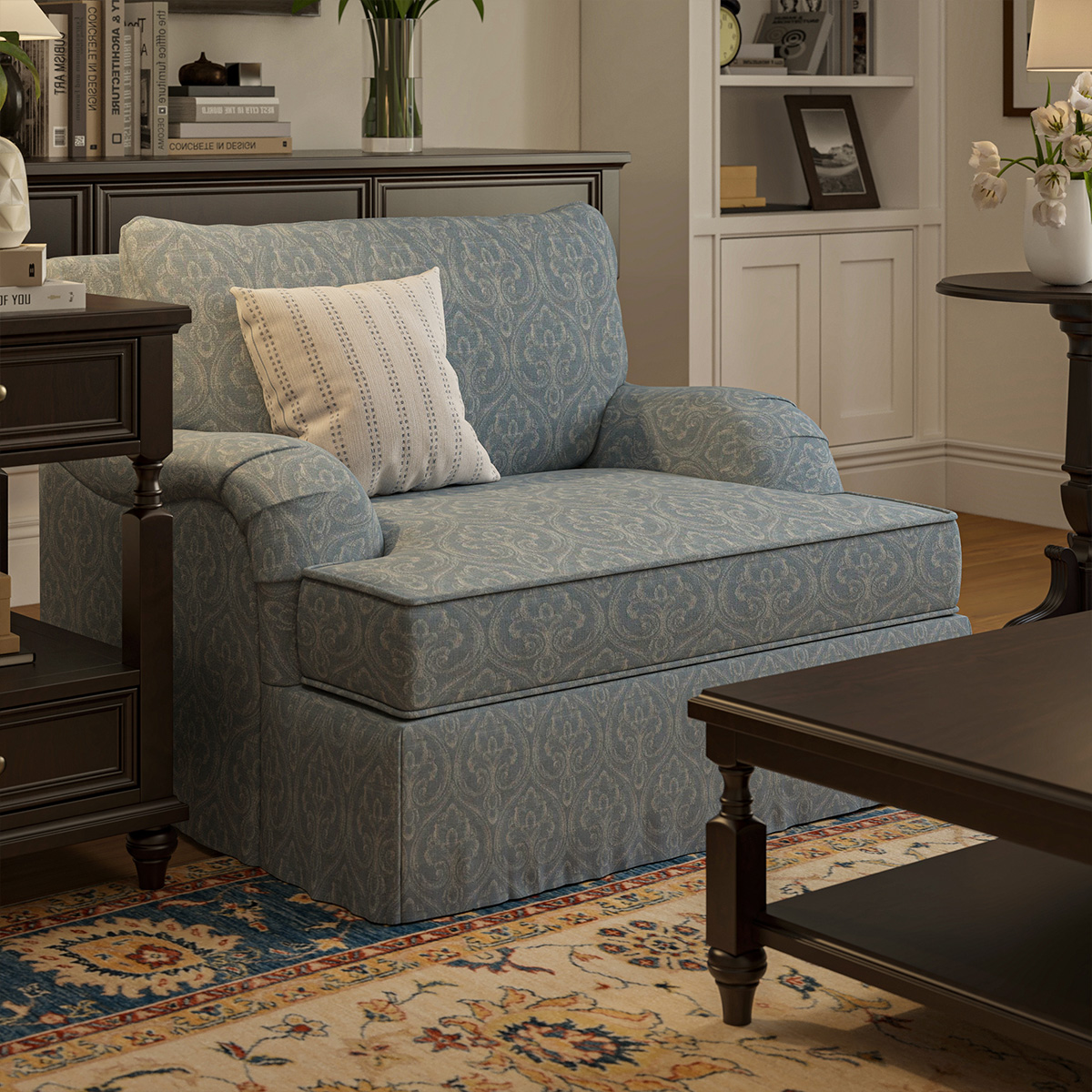 Augusta Patterned Single Seater Skirted Sofa
