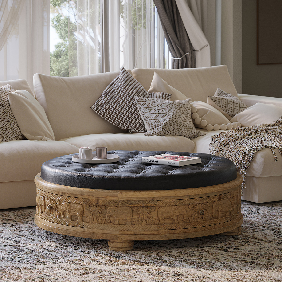 Vernon Tufted Extra Large Ottoman Coffee Table with Storage