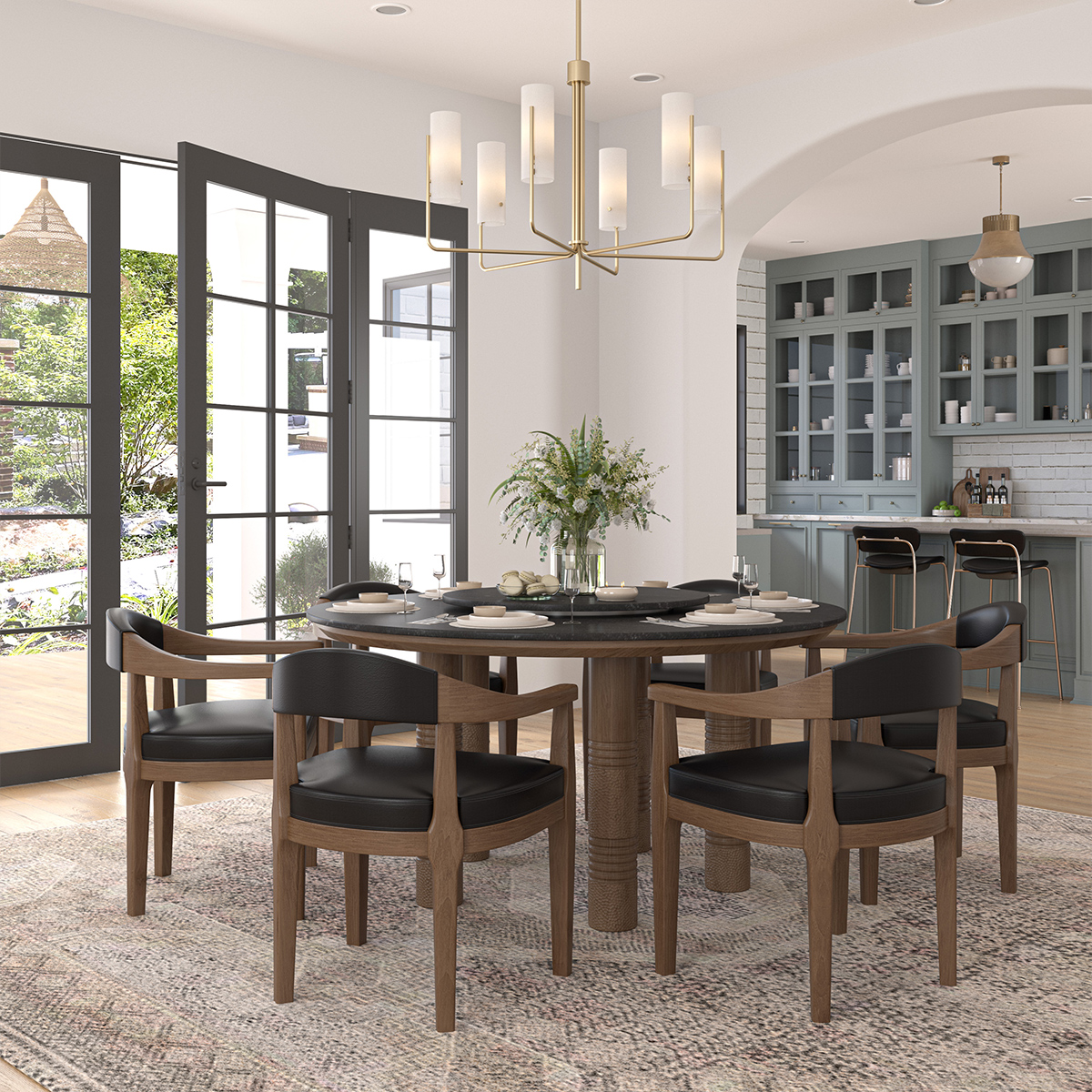 Flint Modern Round Dining Table Set for 6