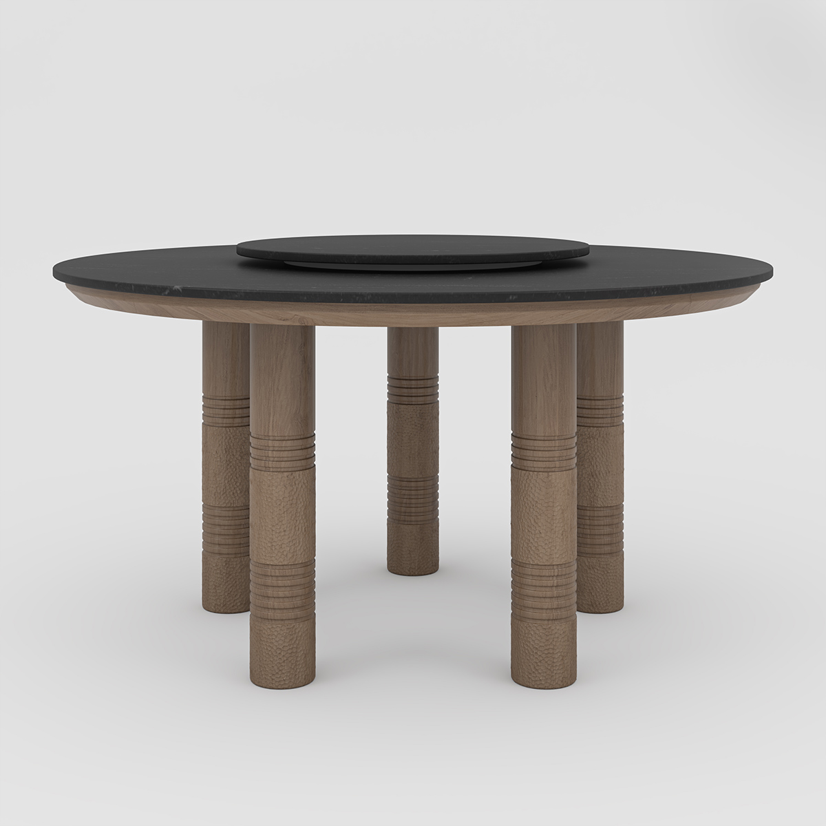 Flint Modern Round Dining Table with Lazy Susan for 6