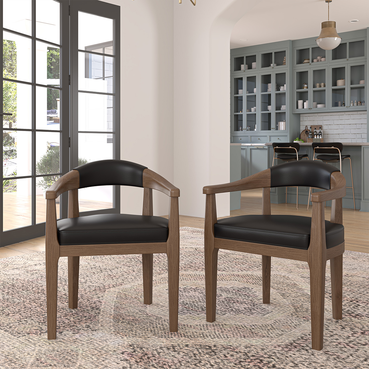 Flint Solid Wood Modern Leather Upholstered Dining Arm Chair